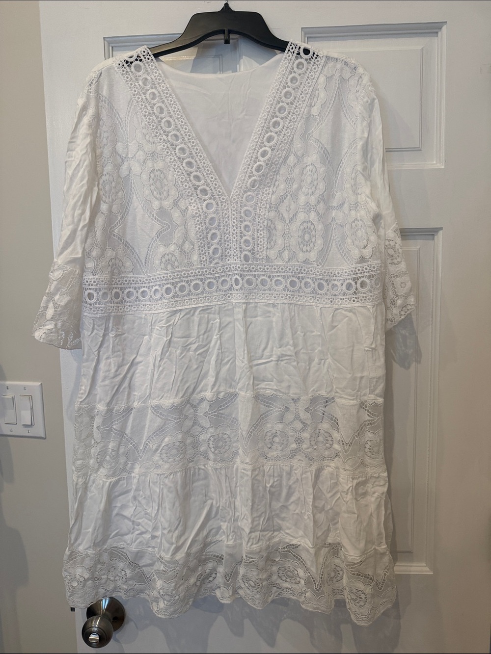 White Lace V-Neck Tunic Dress